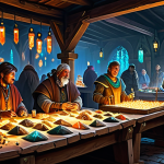 **

"A bustling marketplace scene, filled with fantasy characters bartering and trading various glowing crystals and ancient artifacts. Stalls are overflowing with resources. Safe for work, appropriate content, fully clothed, professional digital painting, perfect anatomy, correct proportions, family-friendly fantasy setting, high detail, vibrant colors, natural pose, well-formed hands, proper finger count, modest clothing."

**