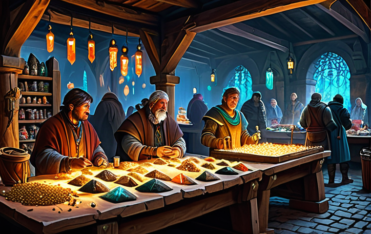 **
"A bustling marketplace scene, filled with fantasy characters bartering and trading various glowing crystals and ancient artifacts. Stalls are overflowing with resources. Safe for work, appropriate content, fully clothed, professional digital painting, perfect anatomy, correct proportions, family-friendly fantasy setting, high detail, vibrant colors, natural pose, well-formed hands, proper finger count, modest clothing."
**