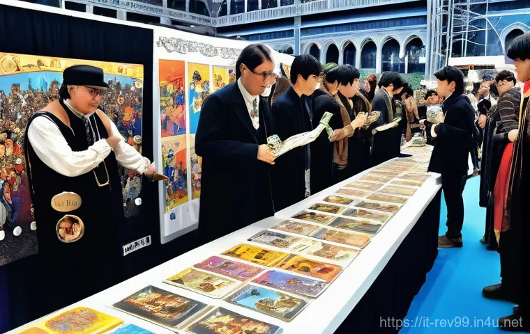 리버스 1999 팬덤의 문화적 영향 - **Prompt: Italian "Reverse: 1999" Fandom Convention**
    "A lively, vibrant scene inside a large, b...