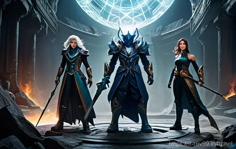 리버스 1999 고급 유저 가이드 - **Arcanist Synergy in Action:**
    "A dynamic, epic fantasy illustration featuring three 'Reverse: ...