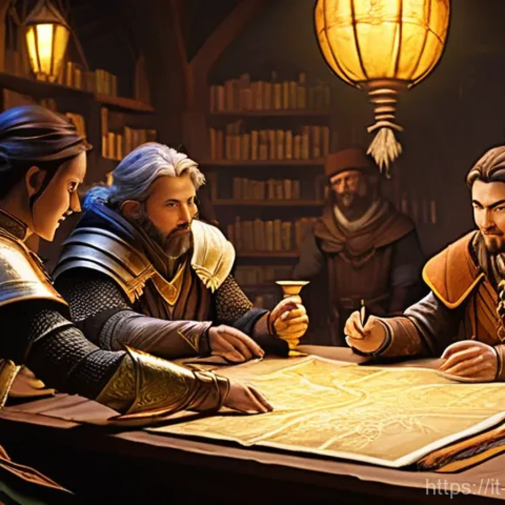리버스 1999 길드 시스템 활용 - **Prompt 1: Guild Prosperity and Resource Abundance**
    "A vibrant and cozy guild hall interior, f...