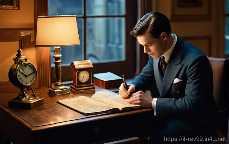 리버스 1999 글로벌 서버 간 차이 - **Prompt:** A young, determined Timekeeper, dressed in a stylish 1920s-inspired tailored suit, sits ...