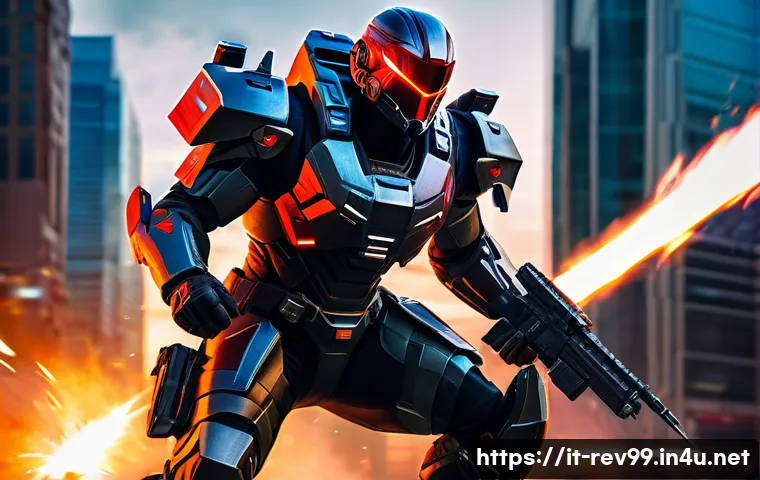 리버스 1999 팀 플레이 가이드 - A dynamic scene of a high-mobility Attacker character in futuristic tactical armor, launching a rapi...