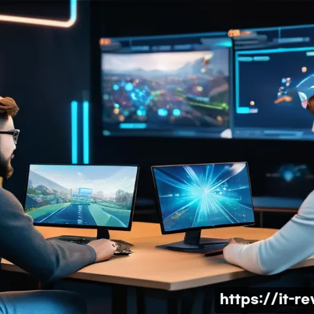 리버스 1999 유저 간담회 정보 - A vibrant gaming community gathering in a modern, cozy virtual space filled with holographic screens...