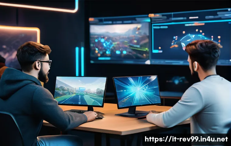 리버스 1999 유저 간담회 정보 - A vibrant gaming community gathering in a modern, cozy virtual space filled with holographic screens...