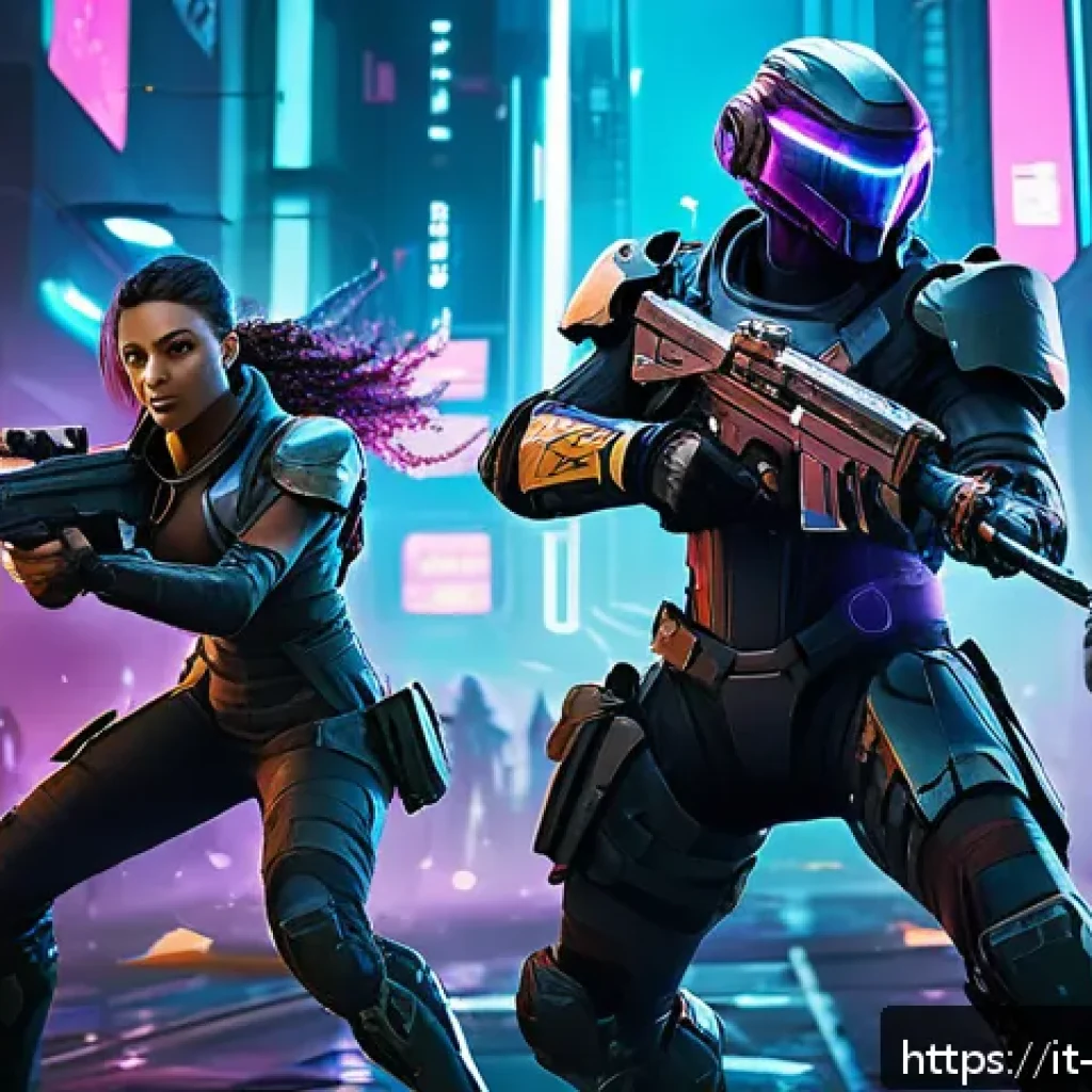 리버스 1999 초보자 레벨업 가이드 - A dynamic team battle scene from a futuristic cyberpunk game, featuring a diverse group of character...