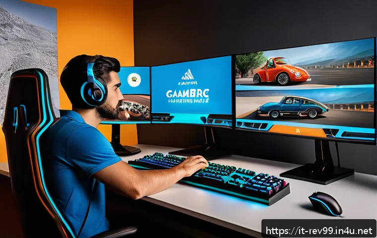 리버스 1999 게임 외부 도구 추천 - A modern gaming setup focused on resource management tools: a sleek desk with a high-refresh-rate mo...