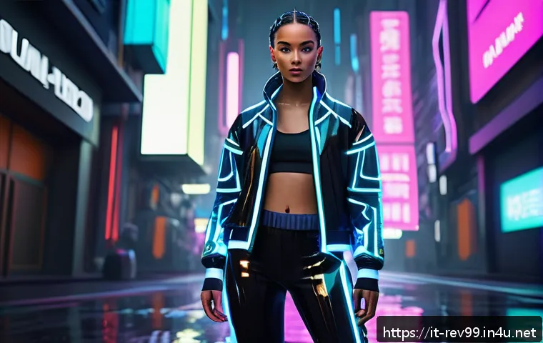 리버스 1999 게임 내 코스튬 이벤트 - A vibrant digital avatar in a futuristic cyberpunk style, wearing colorful, eccentric virtual clothi...