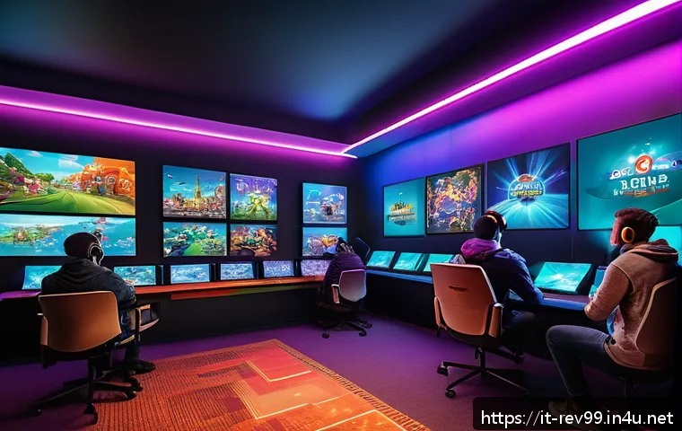 리버스 1999 무료 다이아 획득법 - A vibrant digital art scene depicting a diverse group of enthusiastic gamers participating in a seas...