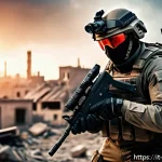 리버스 1999 고효율 장비 세팅 - A futuristic tactical soldier in lightweight combat armor equipped with an advanced assault rifle fe...