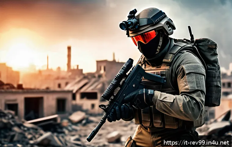 리버스 1999 고효율 장비 세팅 - A futuristic tactical soldier in lightweight combat armor equipped with an advanced assault rifle fe...
