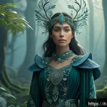 리버스 1999 공식 일러스트 모음 - A highly detailed digital fantasy illustration featuring a thoughtful female character in elaborate ...