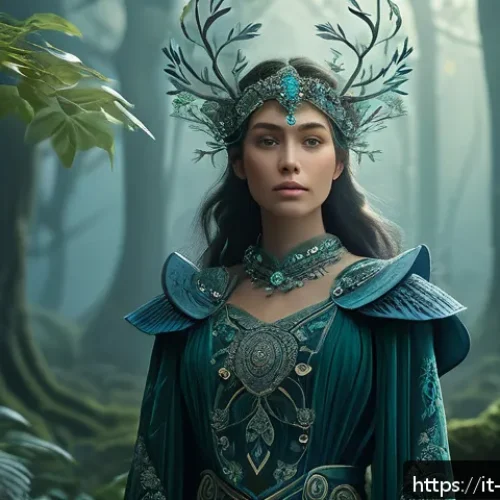 리버스 1999 공식 일러스트 모음 - A highly detailed digital fantasy illustration featuring a thoughtful female character in elaborate ...
