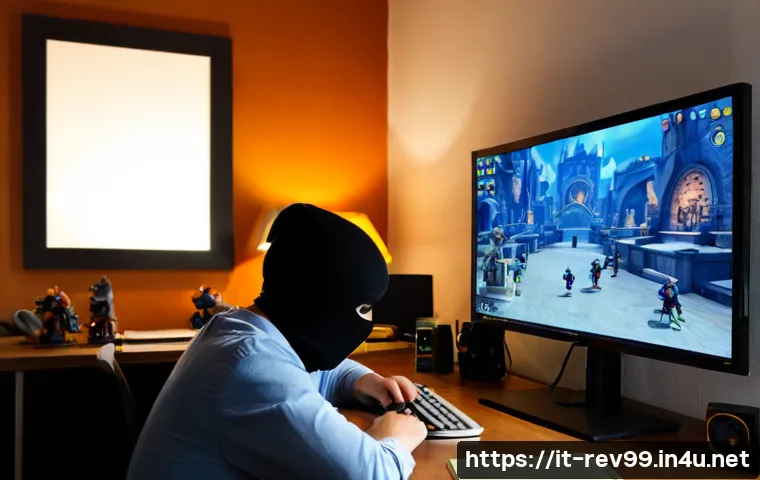 리버스 1999 PvE 공략 - Photorealistic Italian home office gaming setup, focused adult player studying a turn-based fantasy ...
