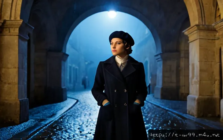 Home 17 리버스 1999 숨겨진 캐릭터 스토리 - Photorealistic cinematic scene of a mysterious young Italian woman in an elegant 1920s-inspired coat...
